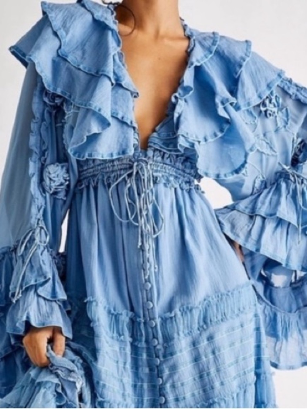 Fillyboo Sky Blue Ruffle-Trim Mini Dress